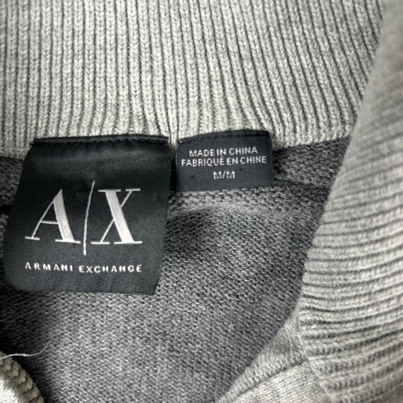 Armani Exchange 1/4 Zip Men’s Pullover Gray Sweater Spellout Medium Knit - Picture 4 of 7